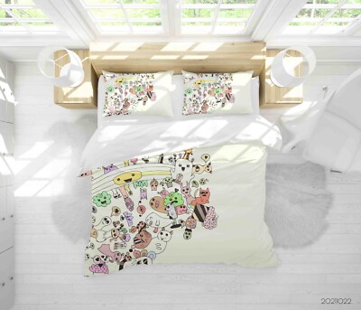 3D Graffiti Monster Einfach Handgezeichnet Quilt Cover Set Bettwäsche Sets Ki...