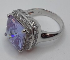 Cushion Cut 5ct Amethyst topaz 12mm Ring Sz 8.5 Signed MK 925 sterling silver