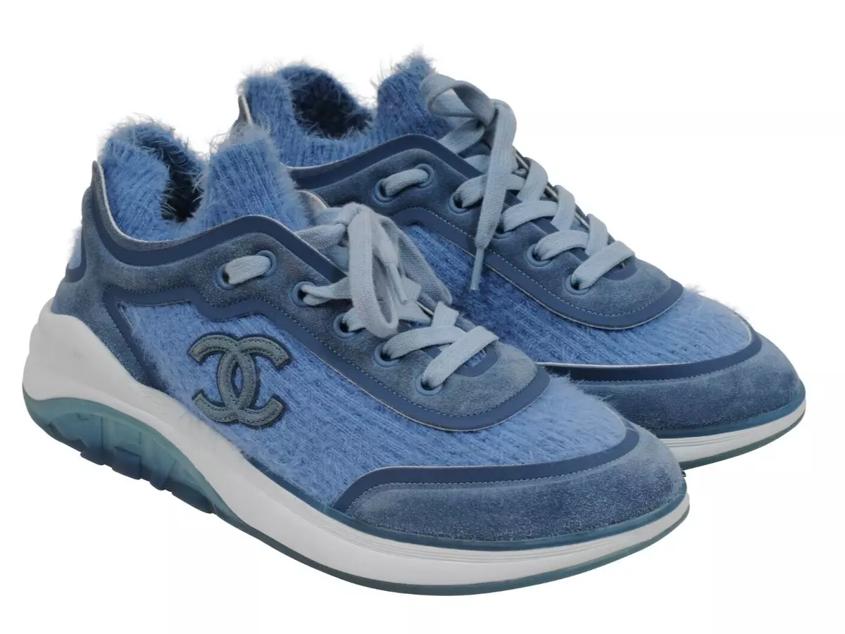 Chanel Womens Sport Sprint Sneakers Size 38 US 8 Blue Cashmere Low Top  Trainers