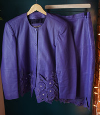 Vintage Purple Darshi Floral Leather Skirt Jacket Set Cowgirl Festival Rodeo 12