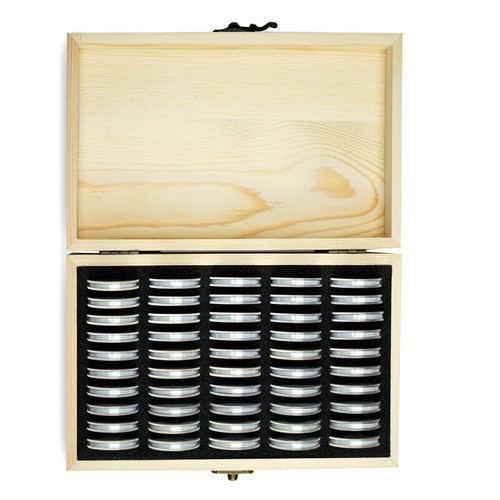 50Pcs Coins Display Wood Storage Box Case Holder Collection W/ Capsules Case USA - Bild 4 von 7