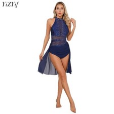 Leotard Skating Ballet Dress Rhinestone Patchwork Mesh Skirts Lyrical Dance