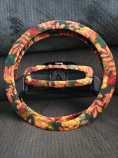 Fall Leaves On Green Fleece Steering Wheel Rear View Mirror Cover Set Fall Leaves On Green Fleece Steering Wheel Rear View Mirror Cover Set