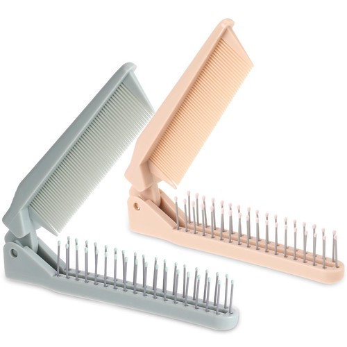 2 Pcs Double Headed Foldable Pocket Comb Mini Compact Hairdressing Brush - 第 1/7 張圖片