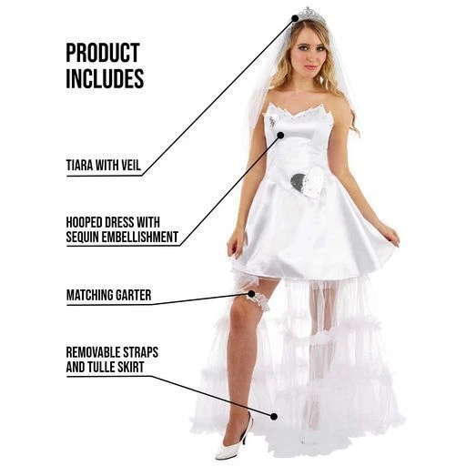 Sexy Disfraz de Novia para Mujer + Tiara y Velo S-XL Damas Vestido de Novia Foto 2 de 4
