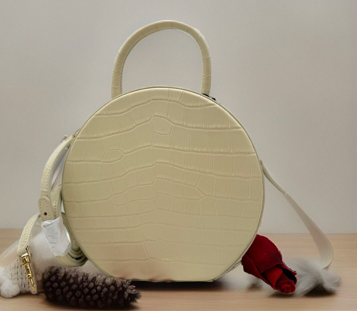 NWT NWT $795 Mansur Gavriel Croc-Embossed Leather Circle Crossbody