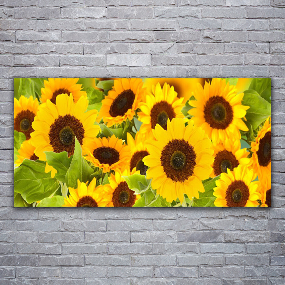 Tableau en verre acrylique floral 120x60 cm Tournesols lumineux pour salon