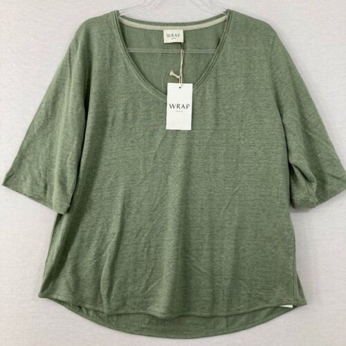 New Wrap London size 14 Sage Green 100% Linen Stretch Short Sleeve Blouse