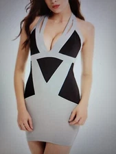 Vin Beauty Women's Large Sexy Halter Deep V Neck Geometric Print Bodycon Dress