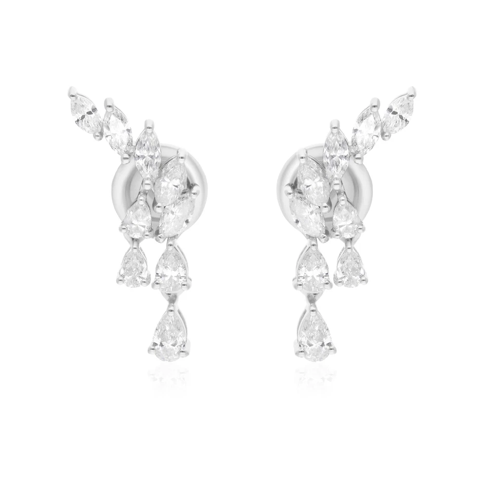 1.20 Ct SI/H Pear Marquise Diamond Earrings 14k White Solid Gold Birthday Gift - Image 2 of 4