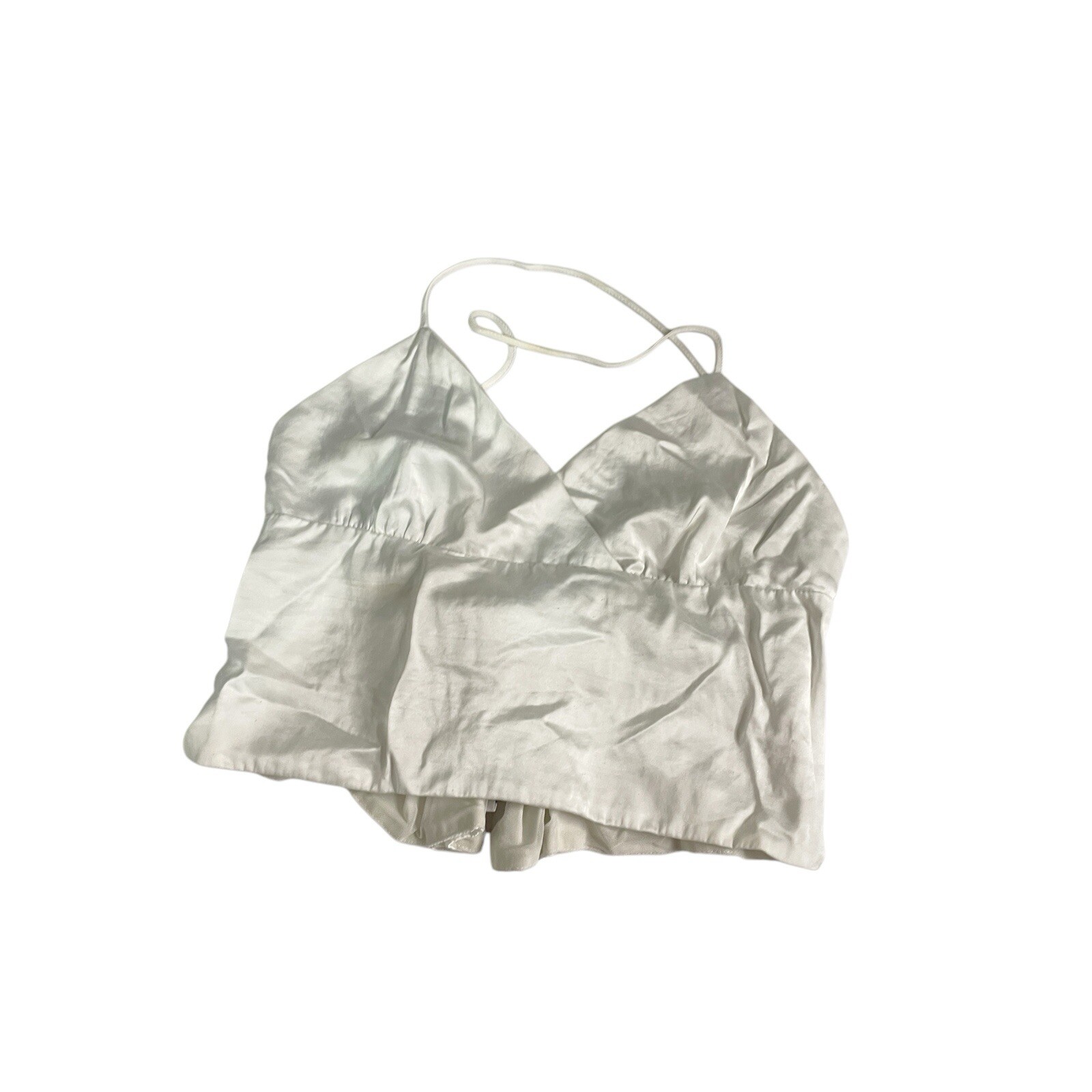 EXPRESS Top XS White Satin Cropped Blouse V-neck Y2K Open Back