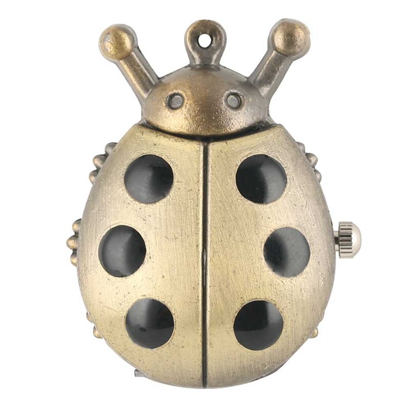 Bronze Ladybug Pattern Quartz Pocket Watch with Necklace Chain Watches Kid Gifts