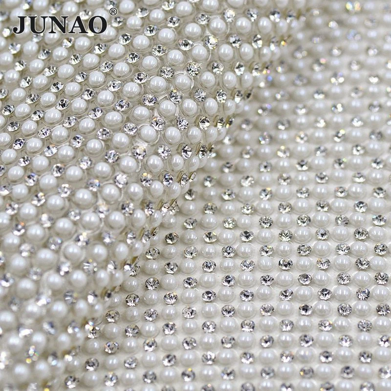 White Pearl Rhinestone Mesh Trim Glass Crystal Fabric Sheet