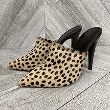 Jenni Kayne Womens Cream Brown Painted Pony Hair Slip On Pointed Heels Mules 36