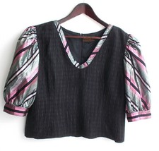 Ladies' costume blouse black, sleeves colorful striped approx. size 38 by Monika Reiter