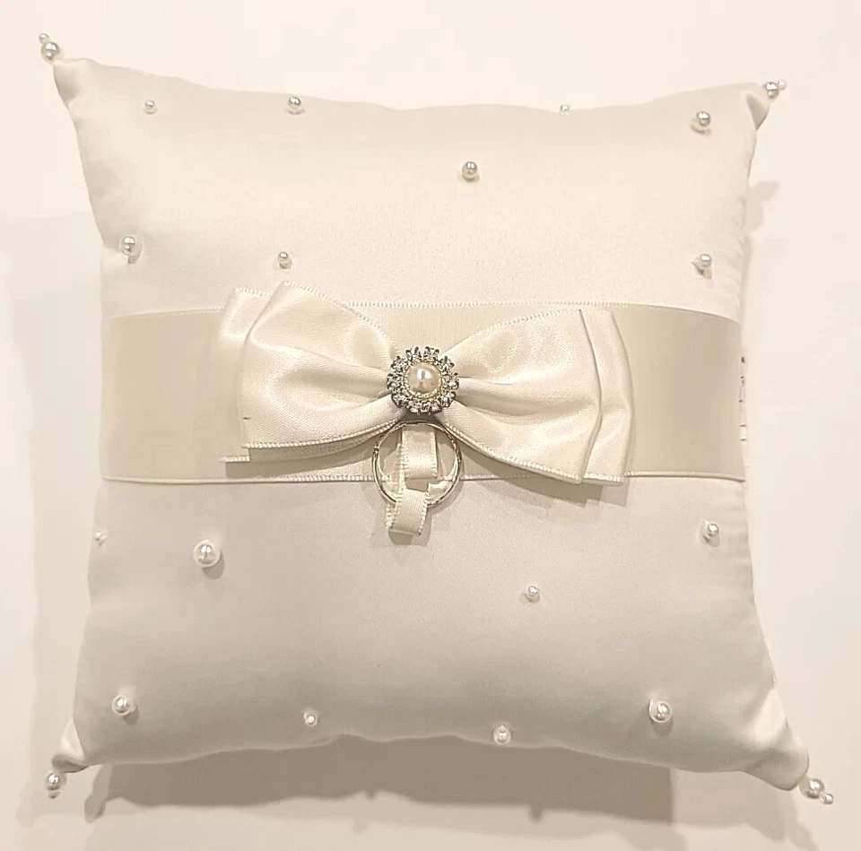 L. ROSE IVORY PEARL RING BEARER PILLOW 7.5/7.5" + Knife & CENTER PIECE(SET OF 3) - Image 2 of 4