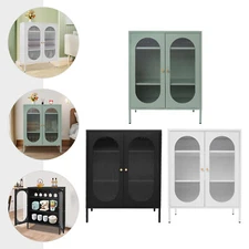 40" Display Cabinet Distressed Tall Accent Distressed Cabinet Storage w/ 2 Doors