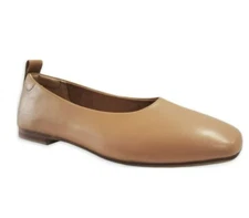 Time and Tru Tan Square Toe Ballet Flats Faux Leather Shoes Women US 7.5