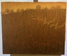 Italian School Wild Goose Flight Signed And Dated 1973 50 X 60 Cm