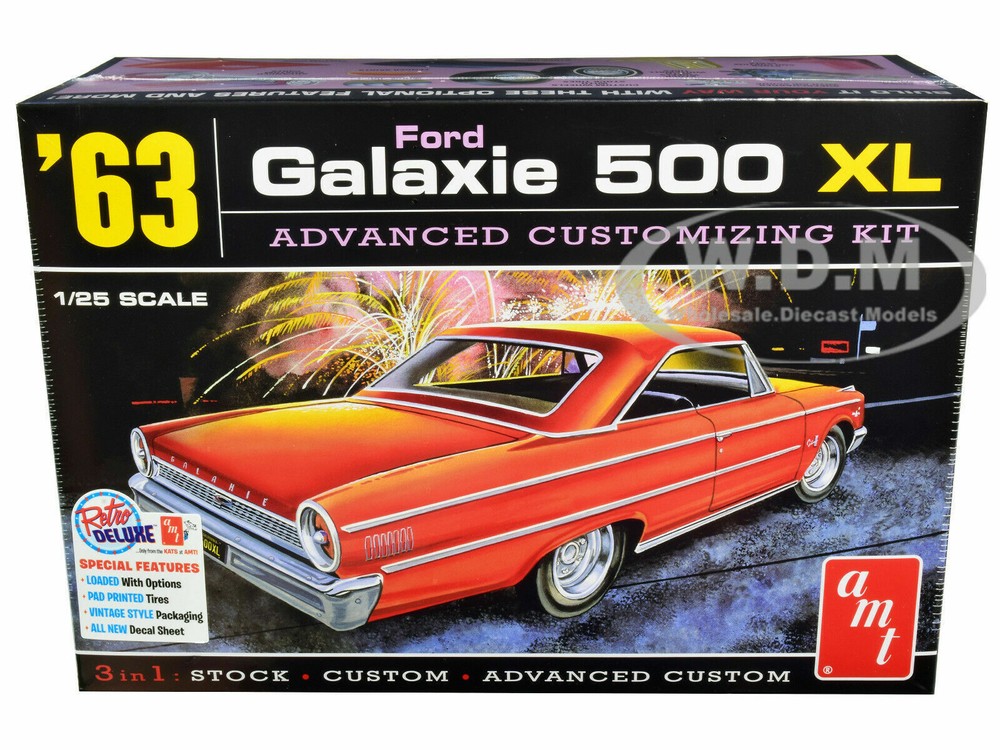 SKILL 2 MODEL KIT 1963 FORD GALAXIE 500 XL 3-IN-1 KIT 1/25 SCALE BY AMT AMT1186