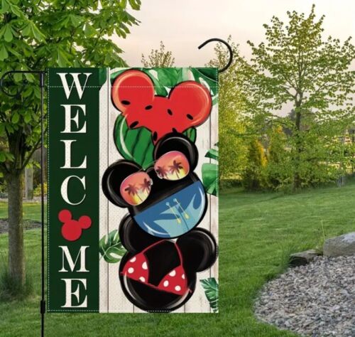 *NEW* DISNEY Mickey Mouse Ears "WELCOME" Garden Flag Double Sided Summer Fun