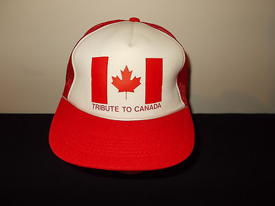 VTG-1980s Tribute To Canada Flag Maple Leaf trucker mesh snapback hat sku25