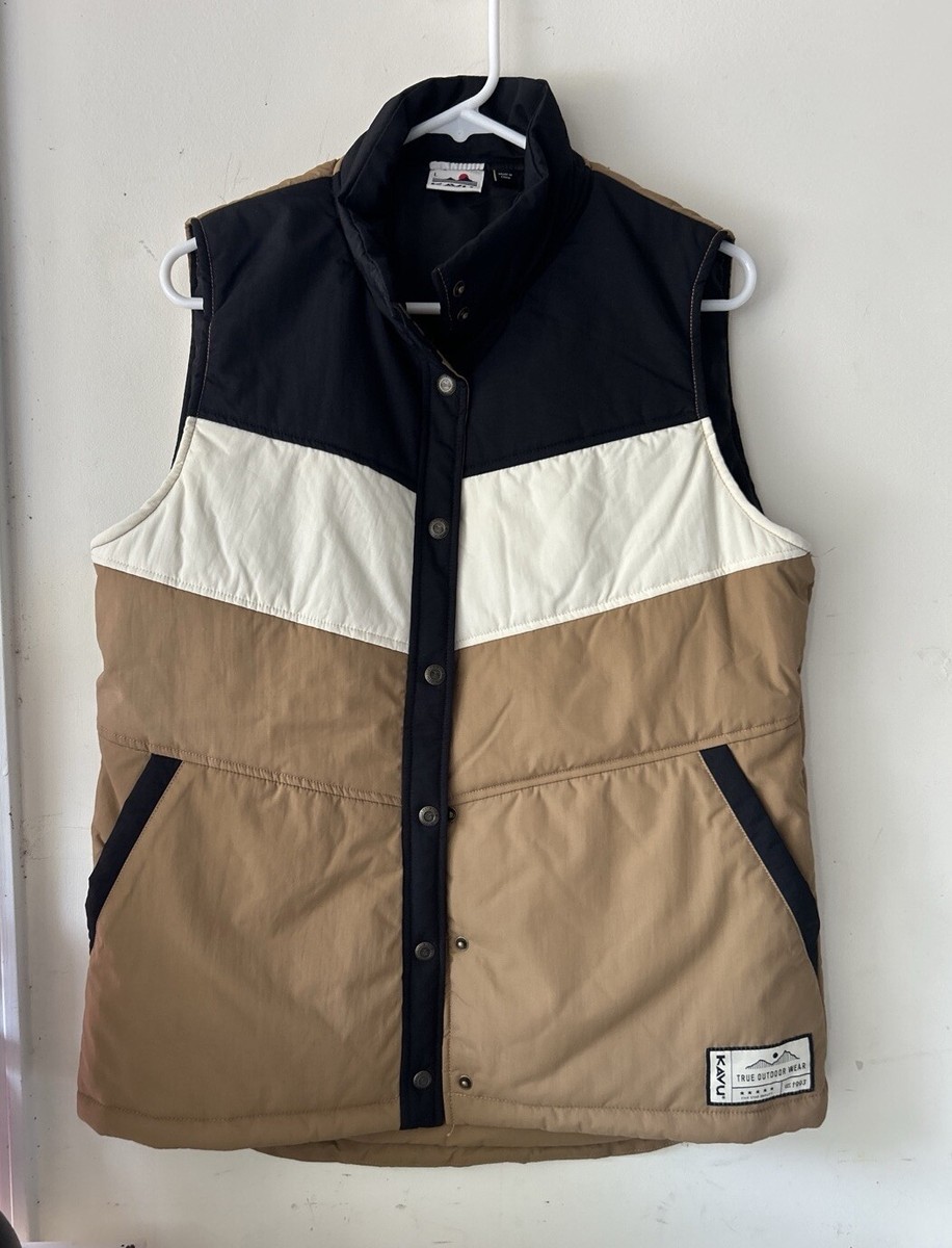 New Kavu Insulated Puffer Vest Men’s Sz L Tan Cream Black