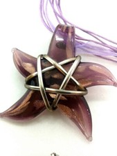 Gold Foil Blown Glass Starfish Necklace on Lacing