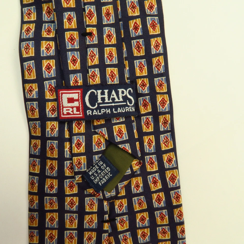 Corbata de cuello vintage Chaps de Ralph Lauren para hombre azul rojo diamantes goemétricos 56"x4" Foto 3 de 4