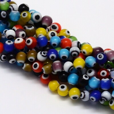 Handmade Evil Eye Lampwork Round Bead Strands Mixed Color 4 mm