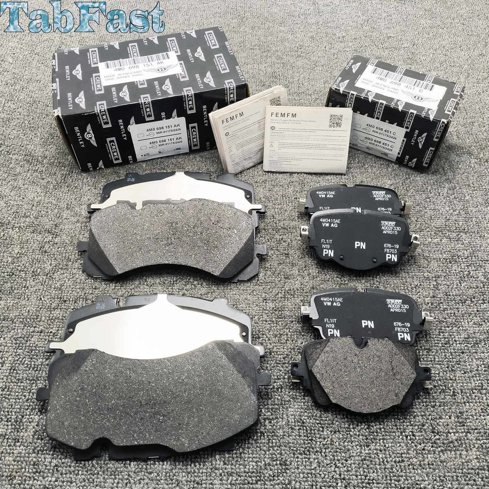 4M0698451C Genuine Front Rear Brake Pad W/Sensors Set for Bentley  