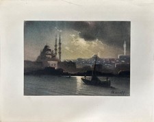 Gouache Vista Su Istanbul In Turchia Azaroff Firmato Nr2
