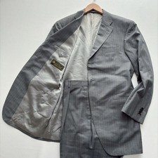 Loro Piana Super 130's Wool Silk Suit Set L Size Gray Stripes