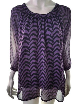 ISOLDE Damen Tunika Bluse Gr. 40 Lila 3/4 Ärmel Leopardenmuster Runder