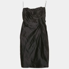 Prada Black Satin Silk Draped Strapless Mini Dress S
