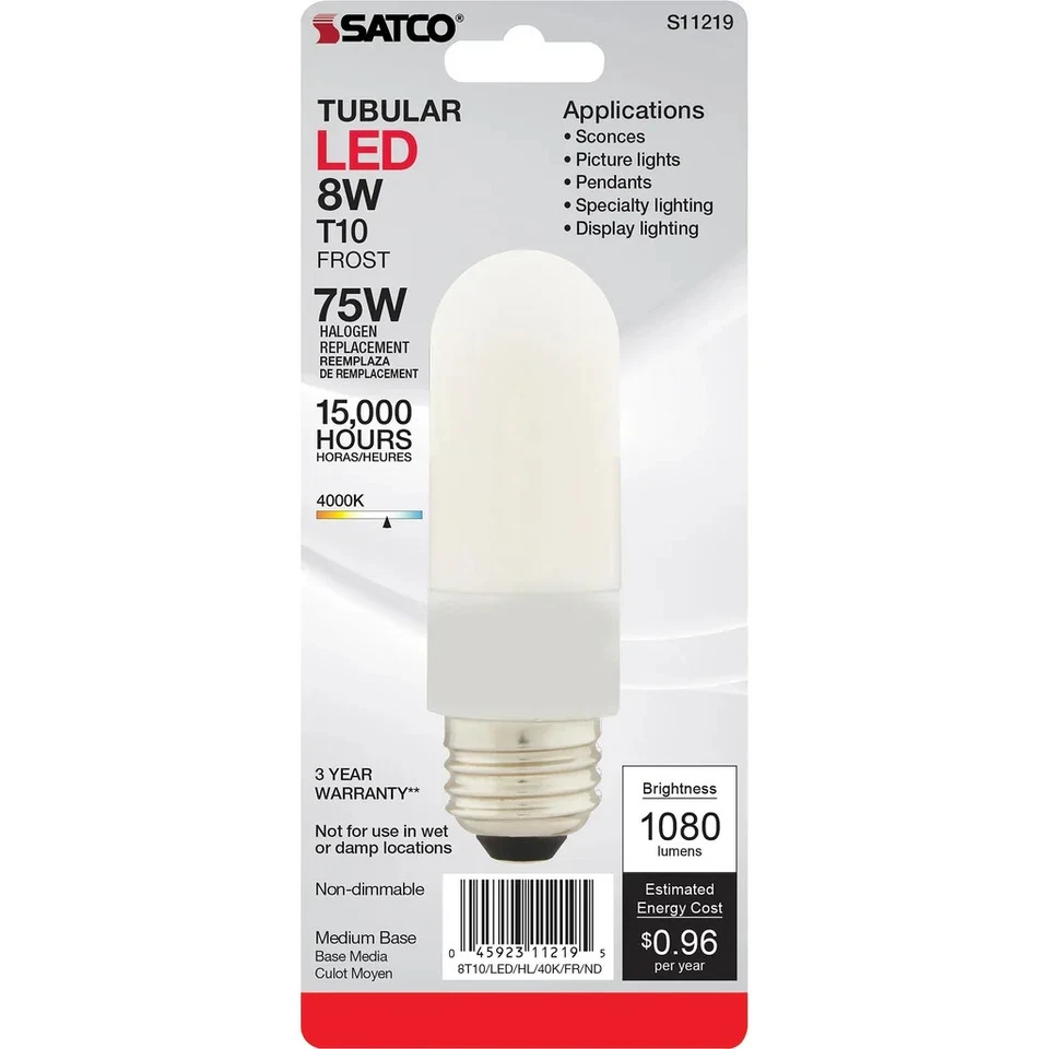 8 Watt T10 LED - Frosted - Medium base - 4000K - High Lumen - 120 Volt - Non-Dim - Image 4 of 4