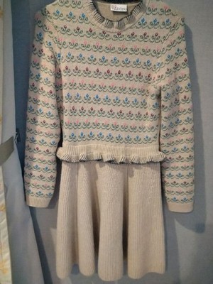 Red Valentino Wool Dress Small Flower Pattern