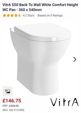 VitrA S50 Back To Wall White Comfort Height Toilet WC Pan - 360 x 540mm
