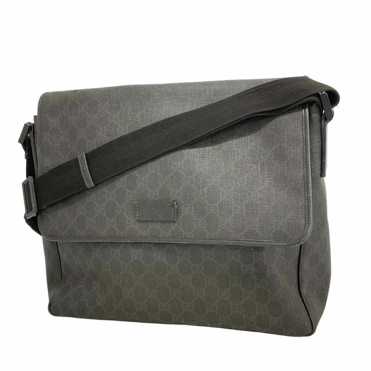 Gucci GG Supreme Shoulder Bag PVC Black Silver Hardware