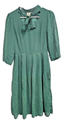 Shabby Apple Womens Midi Dress Sz 6 Emerald Green Bow Tie Pleated Skirt  Preppy | eBay