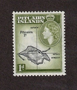 Pitcairn Island stamp 21 - 1d QEII map - 1957 MH OG BkN