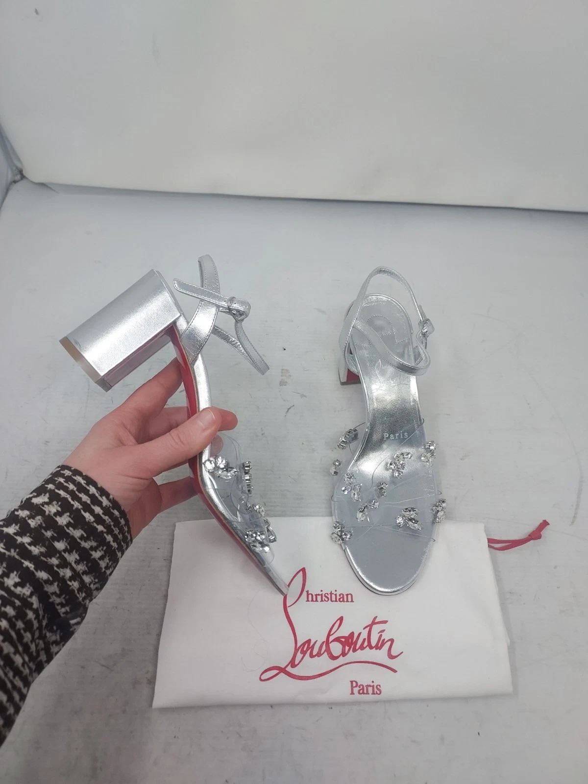 Christian Louboutin — Christian Louboutin EU 37.5 US 7.5 NEW Queenie PVC Wedding Silver Jewel Sandal