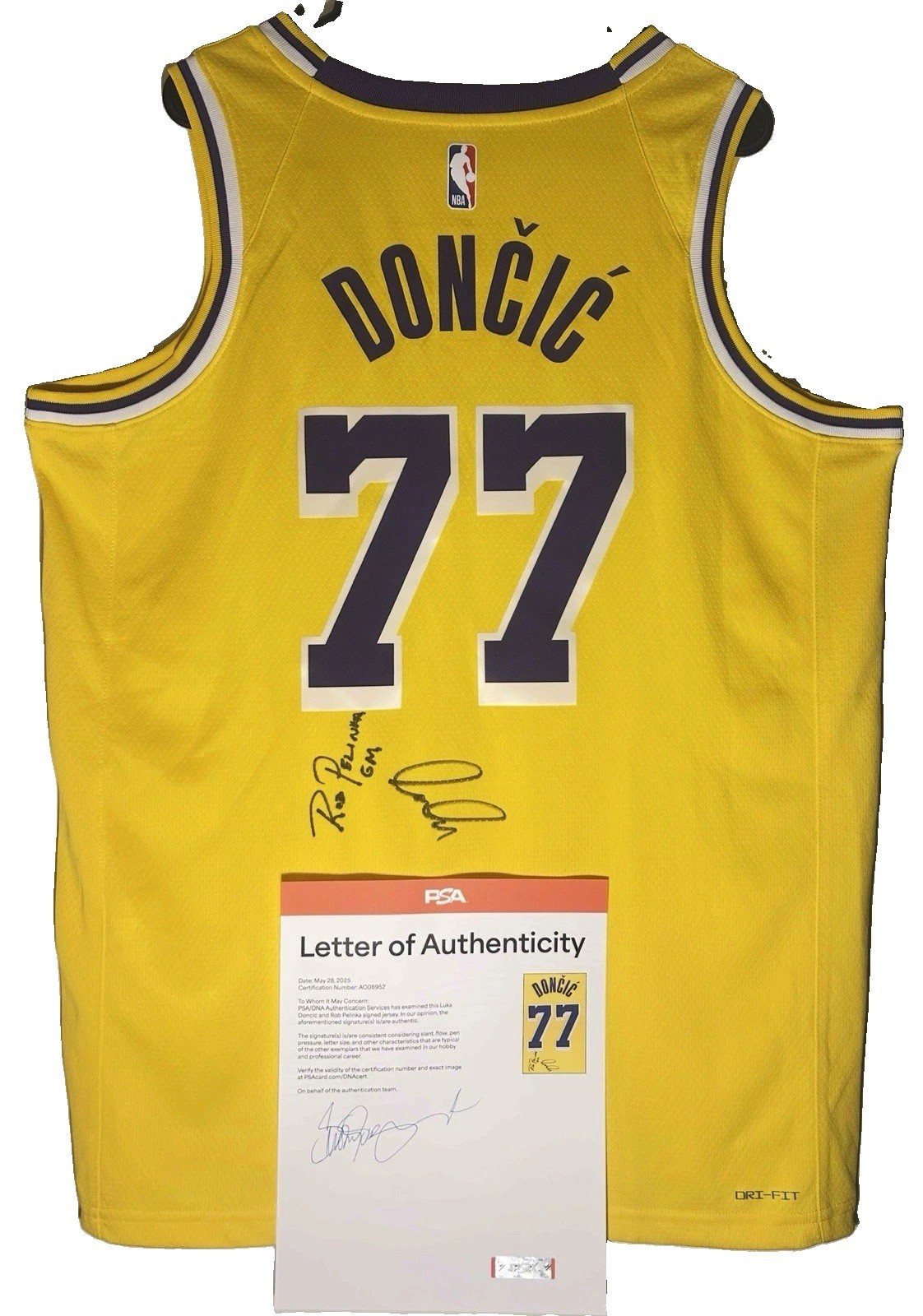 Luka Doncic & Rob Pelinka Signed Nike Los Angeles Lakers Jersey Auto PSA/DNA LOA