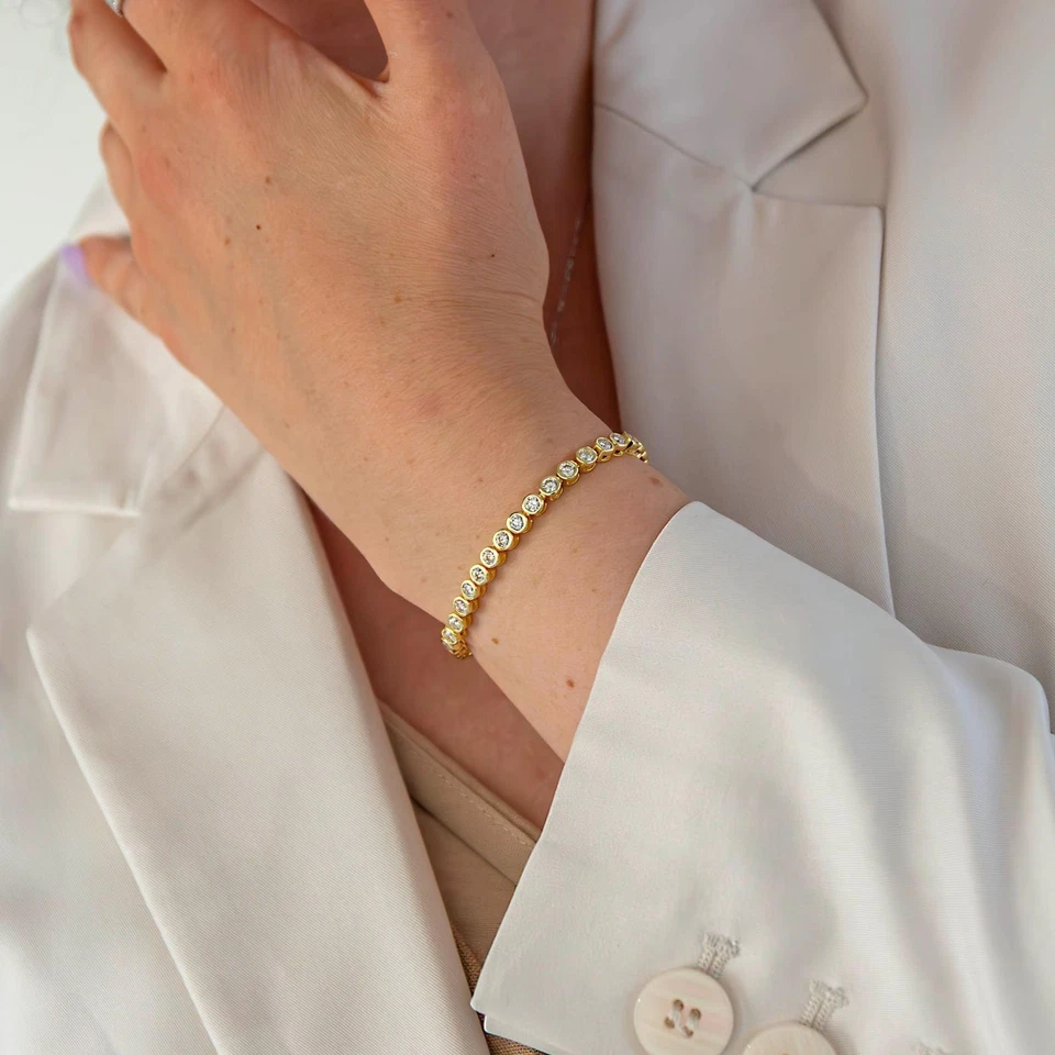 3ct F VS1 Lab Grown Diamond Bezel Tennis Bracelet 14k Yellow Gold 7" - Image 2 of 4