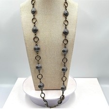 Vintage Fossil Boho Long Station Necklace Mixed Metal Silver Gold Tone Retro