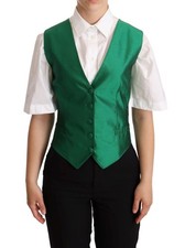 Dolce&Gabbana Women Green Waistcoat Silk Full Buttons Sleeveless Vest Sz IT 40 S
