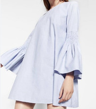 Zara Trafaluc Womens Blue Smocked Woven Shift Mini Romper Round Neck Size M