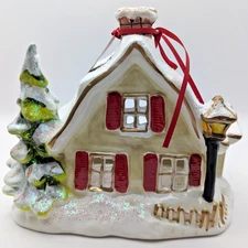 NEW Blue Sky Clayworks Christmas SNOWY COTTAGE Tea Light Candle House NWT