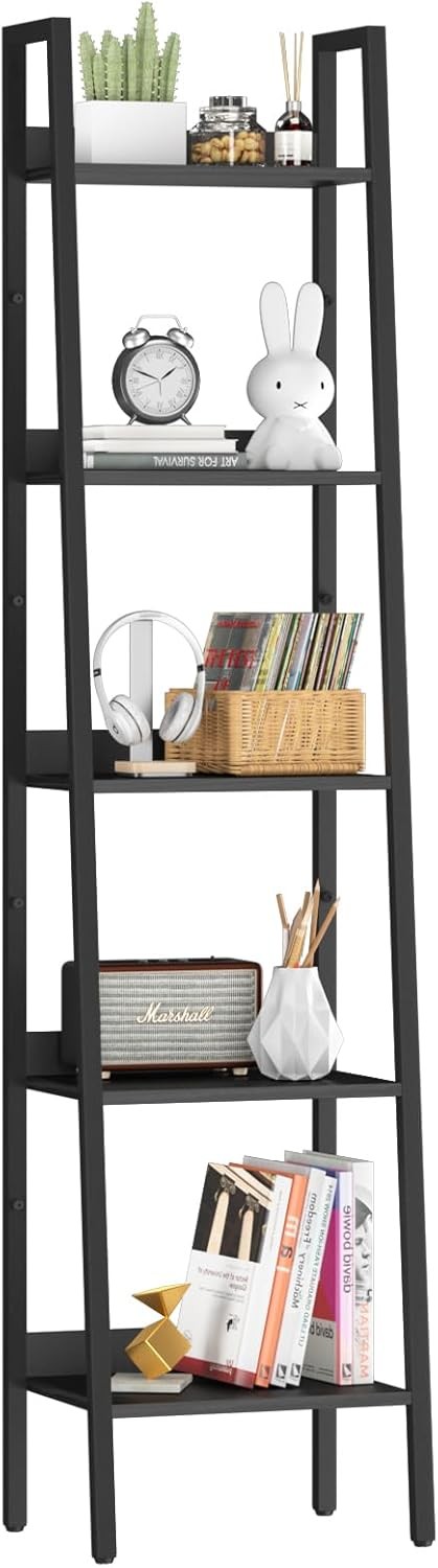 Tall 5-Tier Ladder Bookcase for Corner Storage and Display