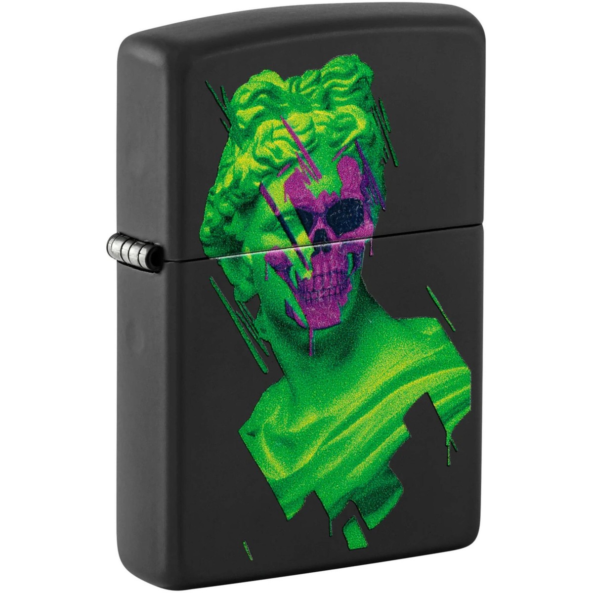 Zippo Windproof Lighter Skull Hellenism Neon Green and Purple Bust